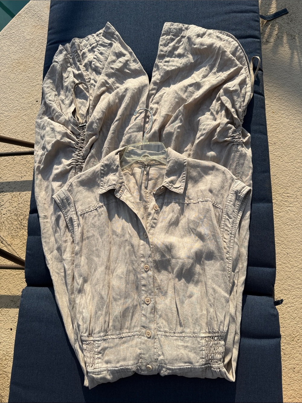 Anthropologie linen Taupe Button-Front Sleeveless Jumpsuit ST - Picture 8 of 11